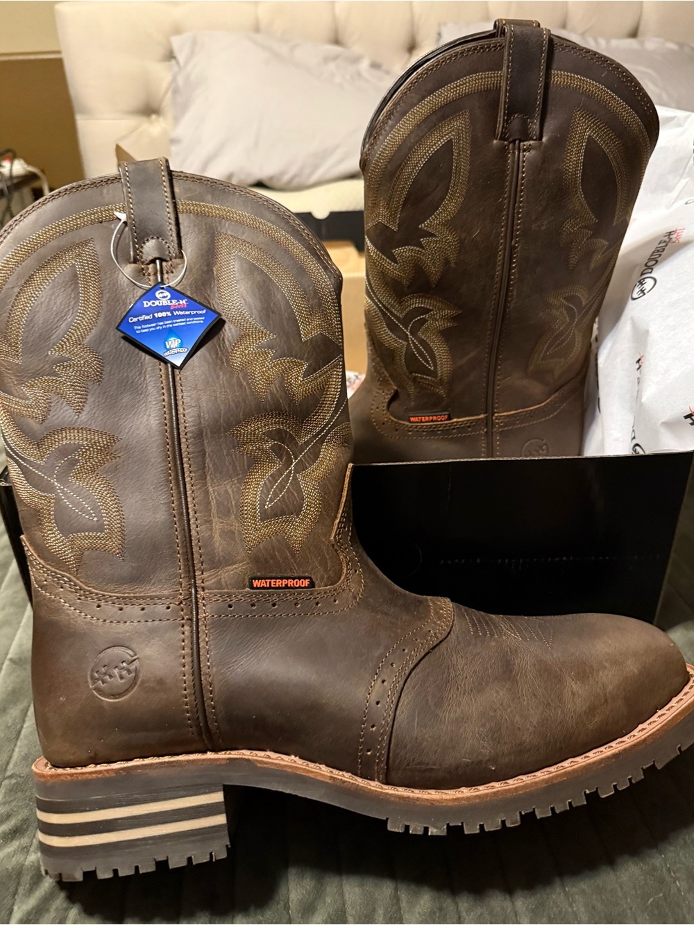 Double H Jeyden Waterproof Western Cowboy Boots with Tan Stitching
